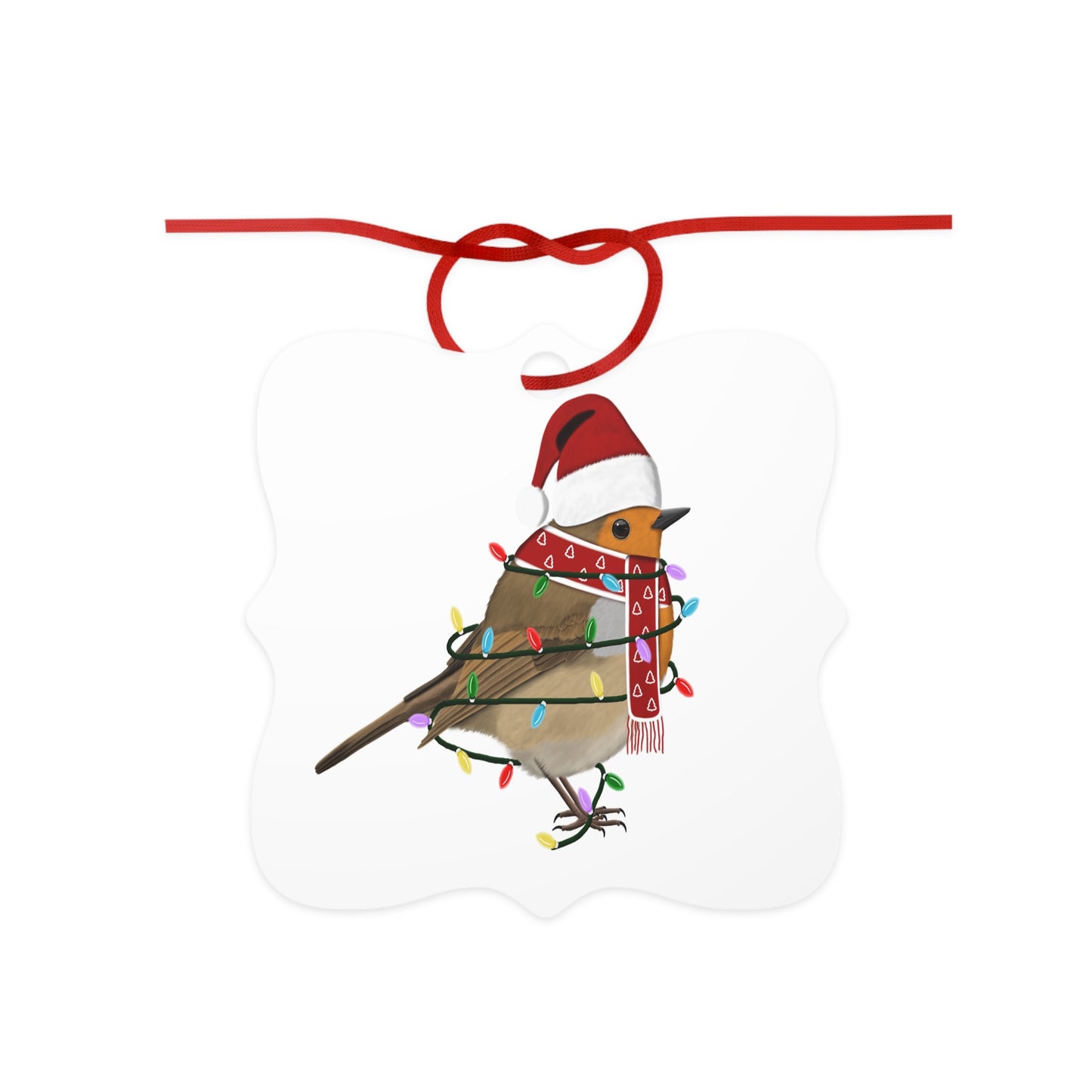 Rotkehlchen Ornament aus Aluminium – Einzigartiger Christbaumschmuck mit Rotem Band