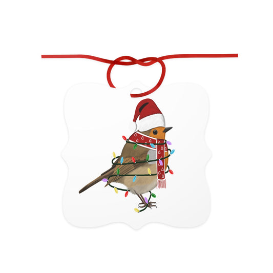 Rotkehlchen Ornament aus Aluminium – Einzigartiger Christbaumschmuck mit Rotem Band