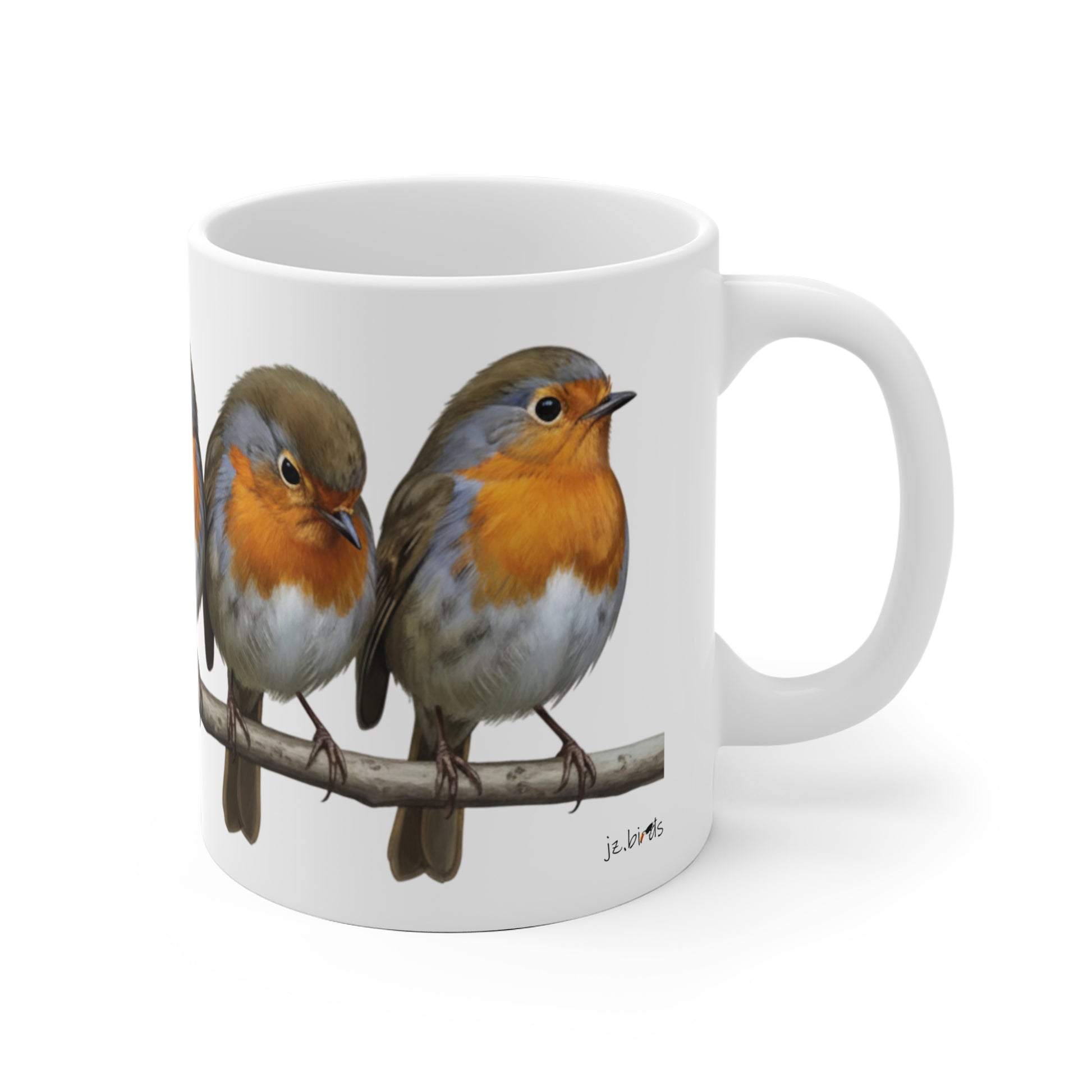 Rotkehlchen Tasse Vögel auf einem Ast Vogelmotiv für Vogelbeobachter und Vogelfreunde