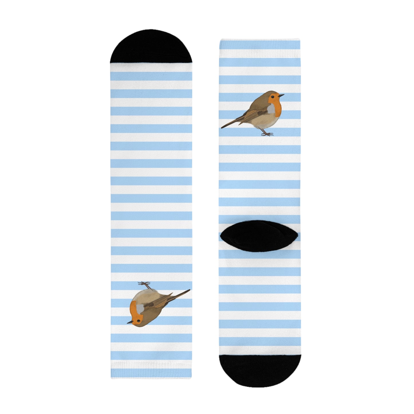 Rotkehlchen Vogel Socken mit Blau Weißen Streifen für Vogelfreunde & Vogelbeobachter