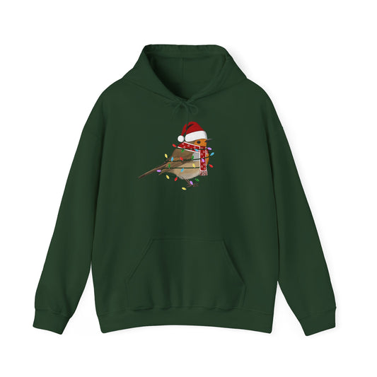 Rotkehlchen Weihnachts-Hoodie - Vogel als Weihnachtsmann mit Lichterkette Sweater