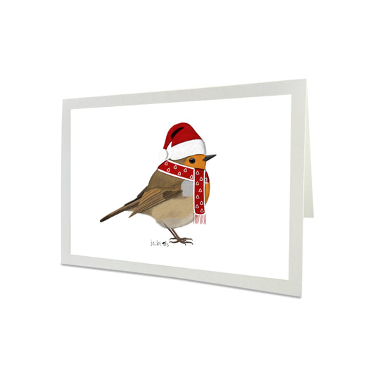 Rotkehlchen als Weihnachtsmann Weihnachtskarte Vogel Zeichnung Inklusive Umschlag