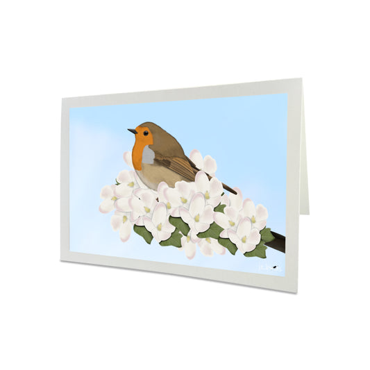 Rotkehlchen im Frühling Vogel Glückwunschkarte mit Umschlag