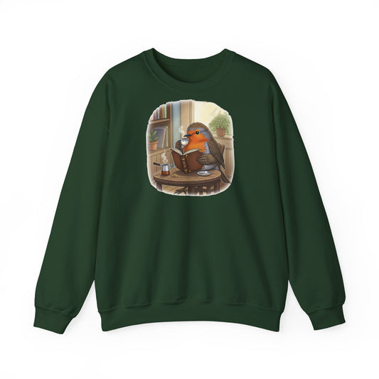 Rotkehlchen liest Bücher und trink Kaffee Vogel Sweatshirt für Vogelbeobachter