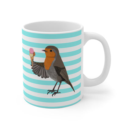 Rotkehlchen mit Eis Vogel Tasse Türkis Weiß