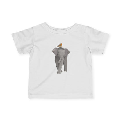 Süßes Elefant mit Rotkehlchen Vogel Tiermotiv T-Shirt für Babys und Kleinkinder