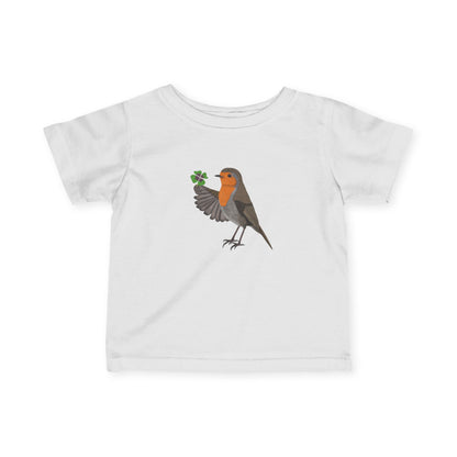 Süßes Rotkehlchen mit Glücksklee Vogel Tiermotiv T-Shirt für Babys und Kleinkinder
