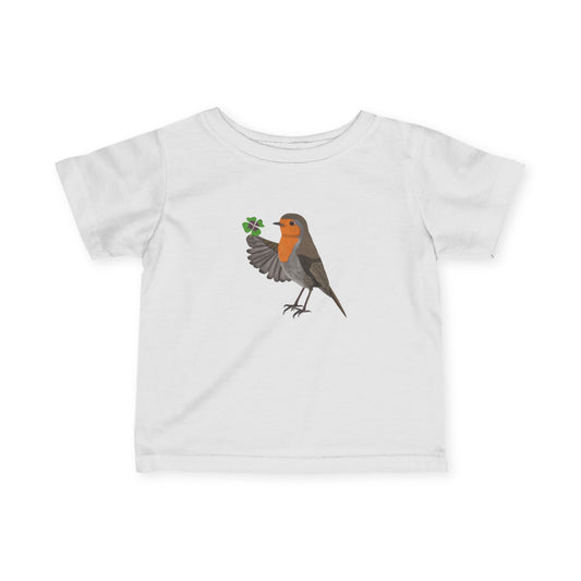 Süßes Rotkehlchen mit Glücksklee Vogel Tiermotiv T-Shirt für Babys und Kleinkinder