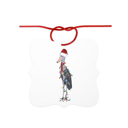 Schuhschnabel Ornament aus Aluminium – Einzigartiger Christbaumschmuck mit Rotem Band