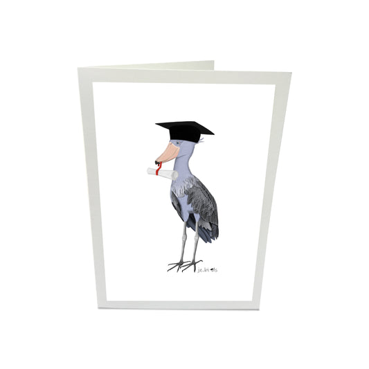 Schuhschnabel Vogel Glückwunschkarte Schulabschluss Abitur Uni Rosa/Blau Farbe Personalisierbar