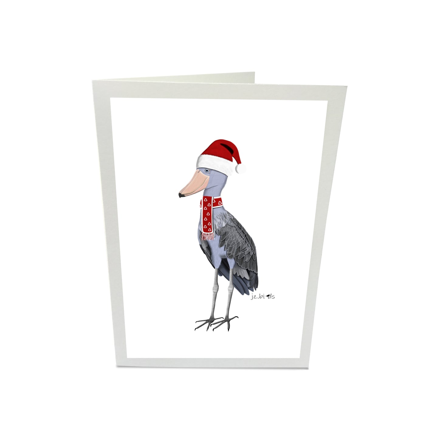 Schuhschnabel als Weihnachtsmann Weihnachtskarte Vogel Zeichnung Inklusive Umschlag