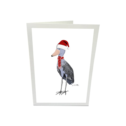 Schuhschnabel als Weihnachtsmann Weihnachtskarte Vogel Zeichnung Inklusive Umschlag