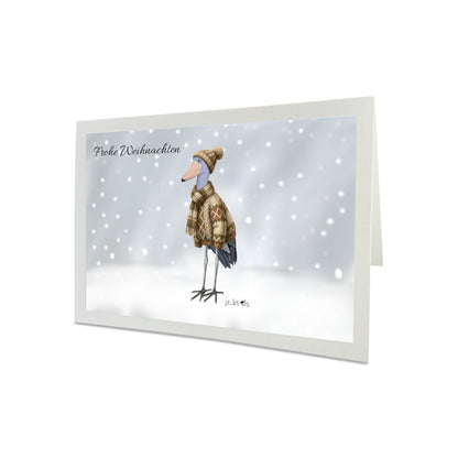 Schuhschnabel mit Strickpullover Weihnachtskarte Frohe Weihnachten Inklusive Umschlag