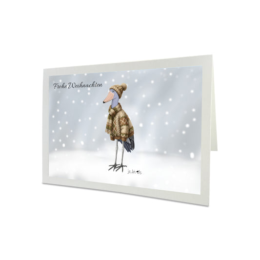 Schuhschnabel mit Strickpullover Weihnachtskarte Frohe Weihnachten Inklusive Umschlag