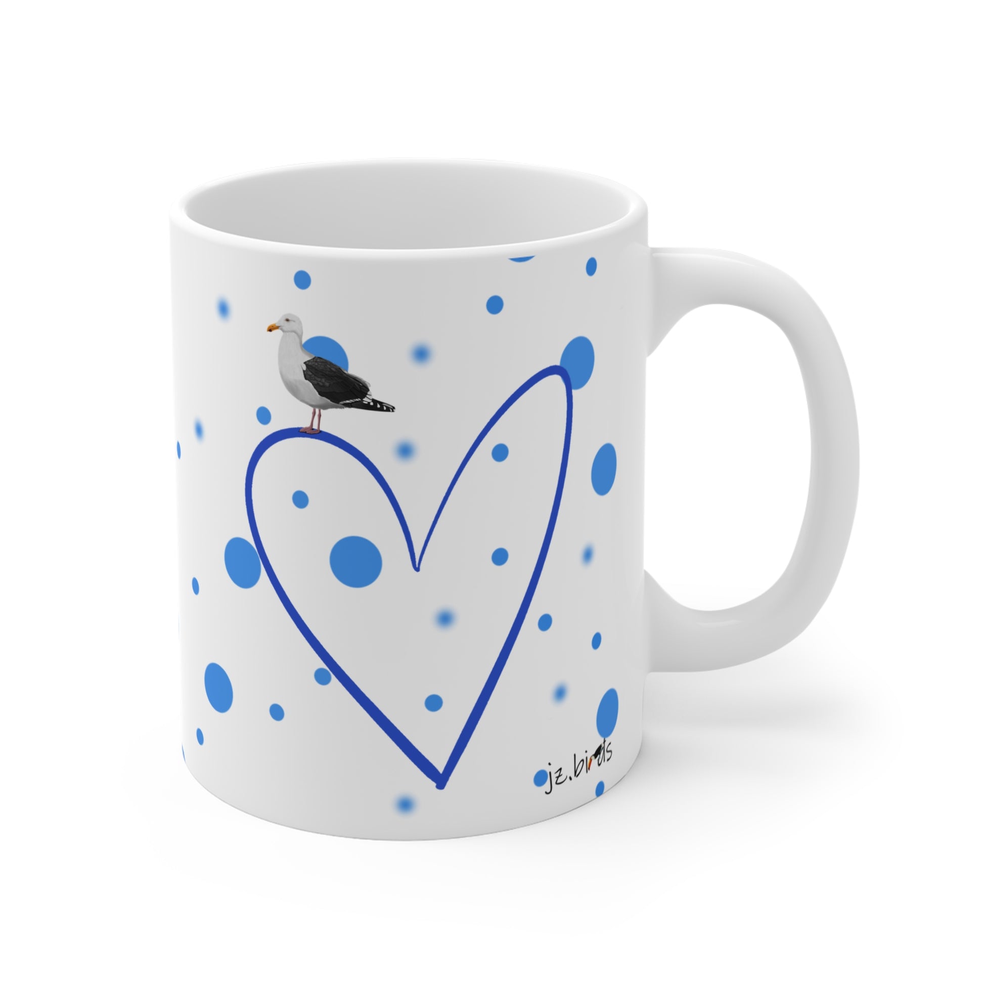 Seagull Valentine's Day Bird Mug 11oz Blue Heart