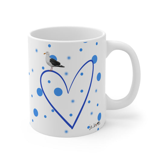 Seagull Valentine's Day Bird Mug 11oz Blue Heart
