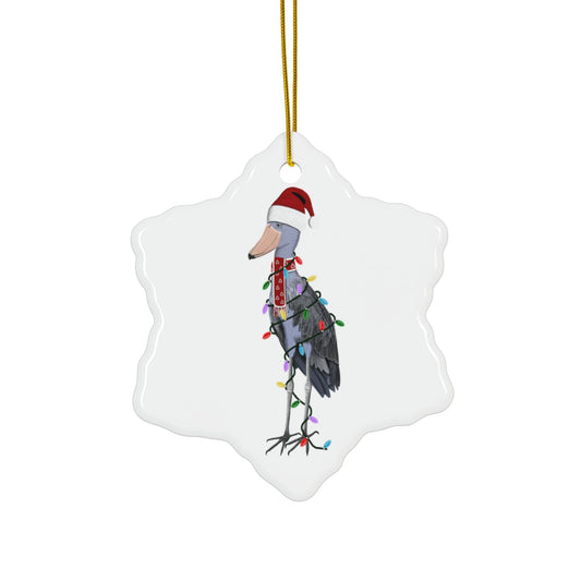 Shoebill as Santa Ceramic Bird Christmas Ornament | Durable Double-Sided Bird Lover Decor