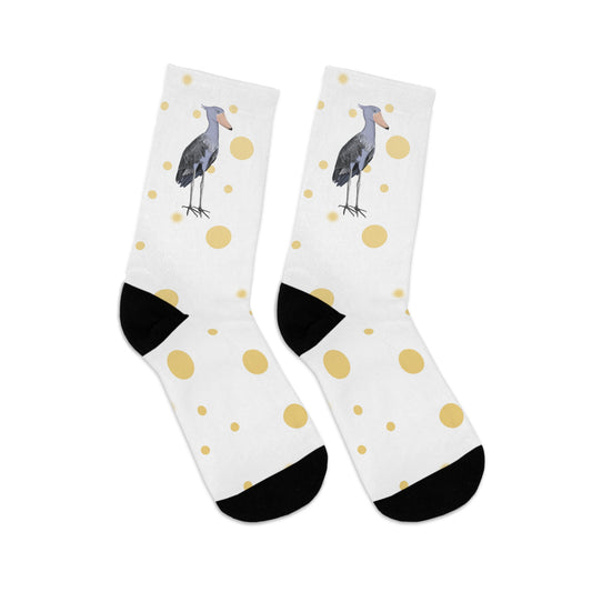 Shoebill with Golden Dots Birding & Birdwatching Bird Socks White