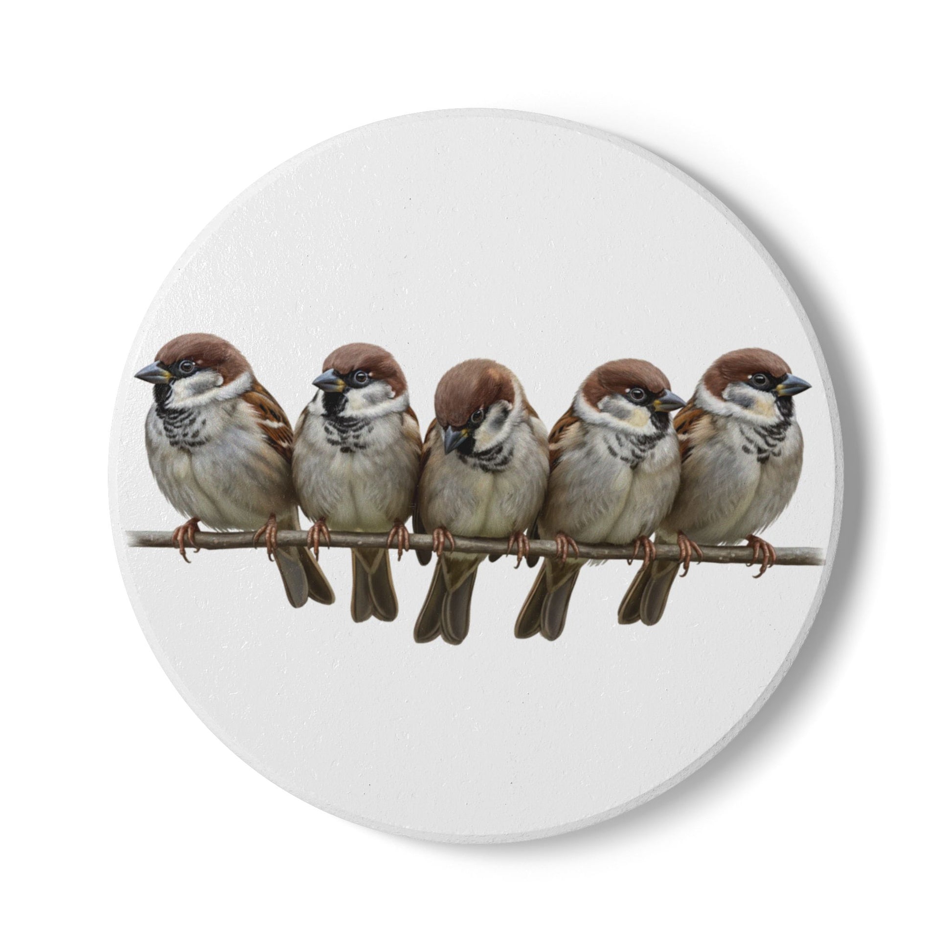 Spatzen Keramik-Untersetzer Vogelmotiv Weiß