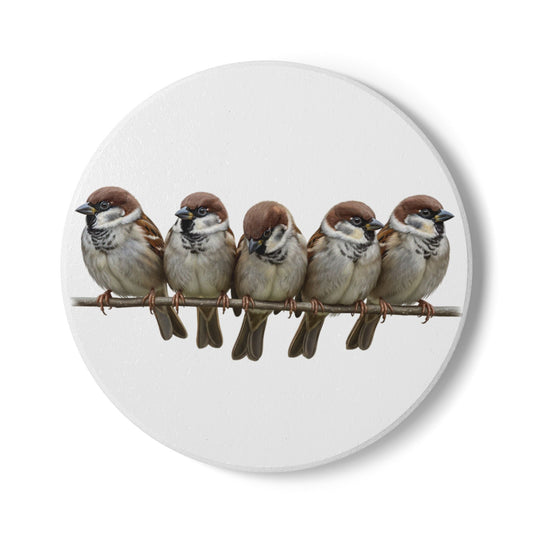 Spatzen Keramik-Untersetzer Vogelmotiv Weiß