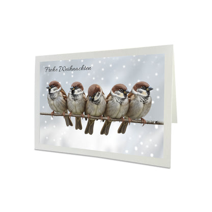 Spatzen auf einem Ast Weihnachtskarte Frohe Weihnachten Inklusive Umschlag