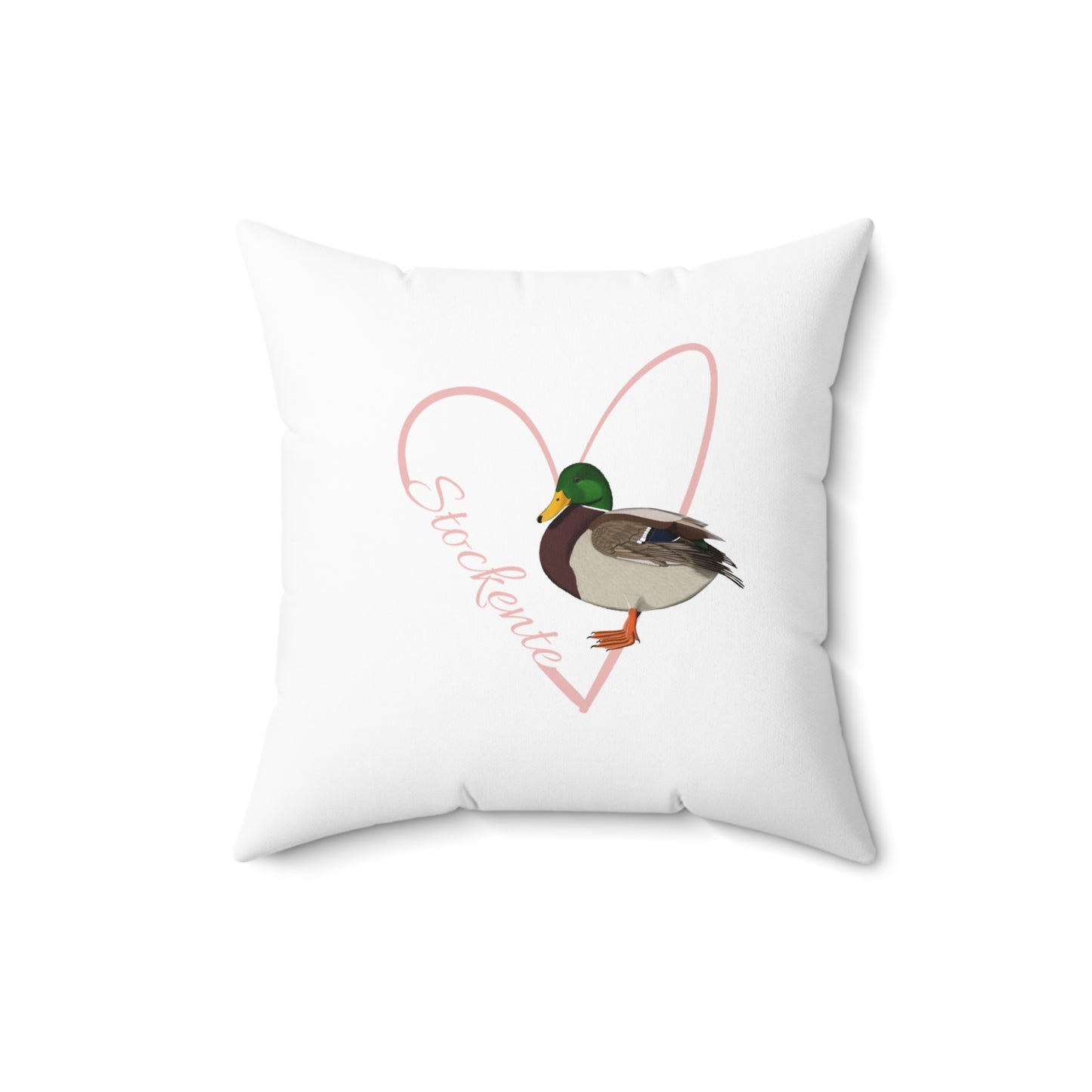 Stockente Kissen mit Rosa Herz Vogel Kissen Weiß