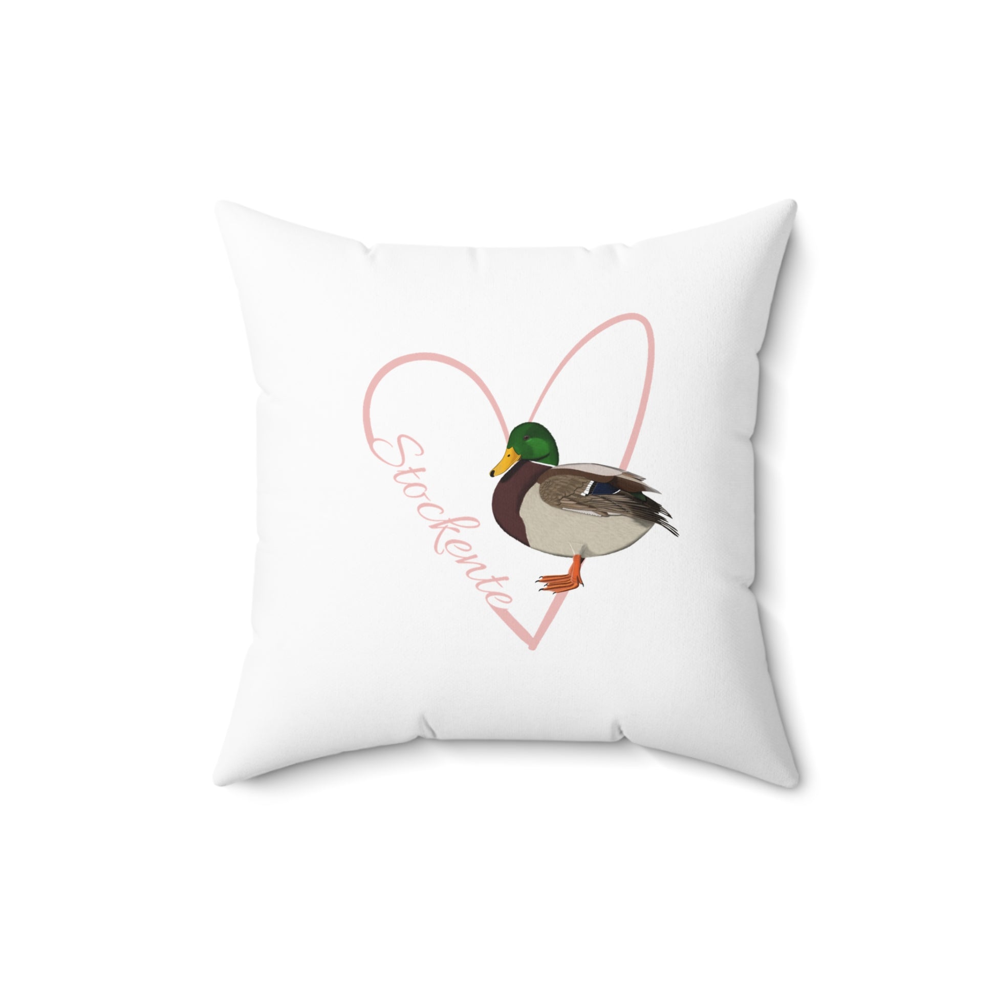 Stockente Kissen mit Rosa Herz Vogel Kissen Weiß