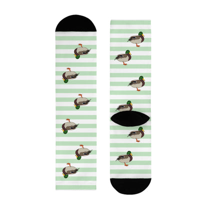 Stockente Socken mit Streifen in Salbeigrün Weiß – Geschenk für Vogelliebhaber & Ornithologen