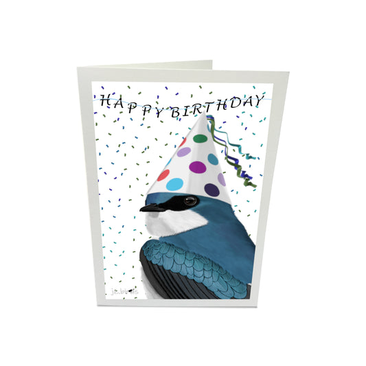 Tree Swallow Bird with Party Hat Happy Birthday Greeting Card