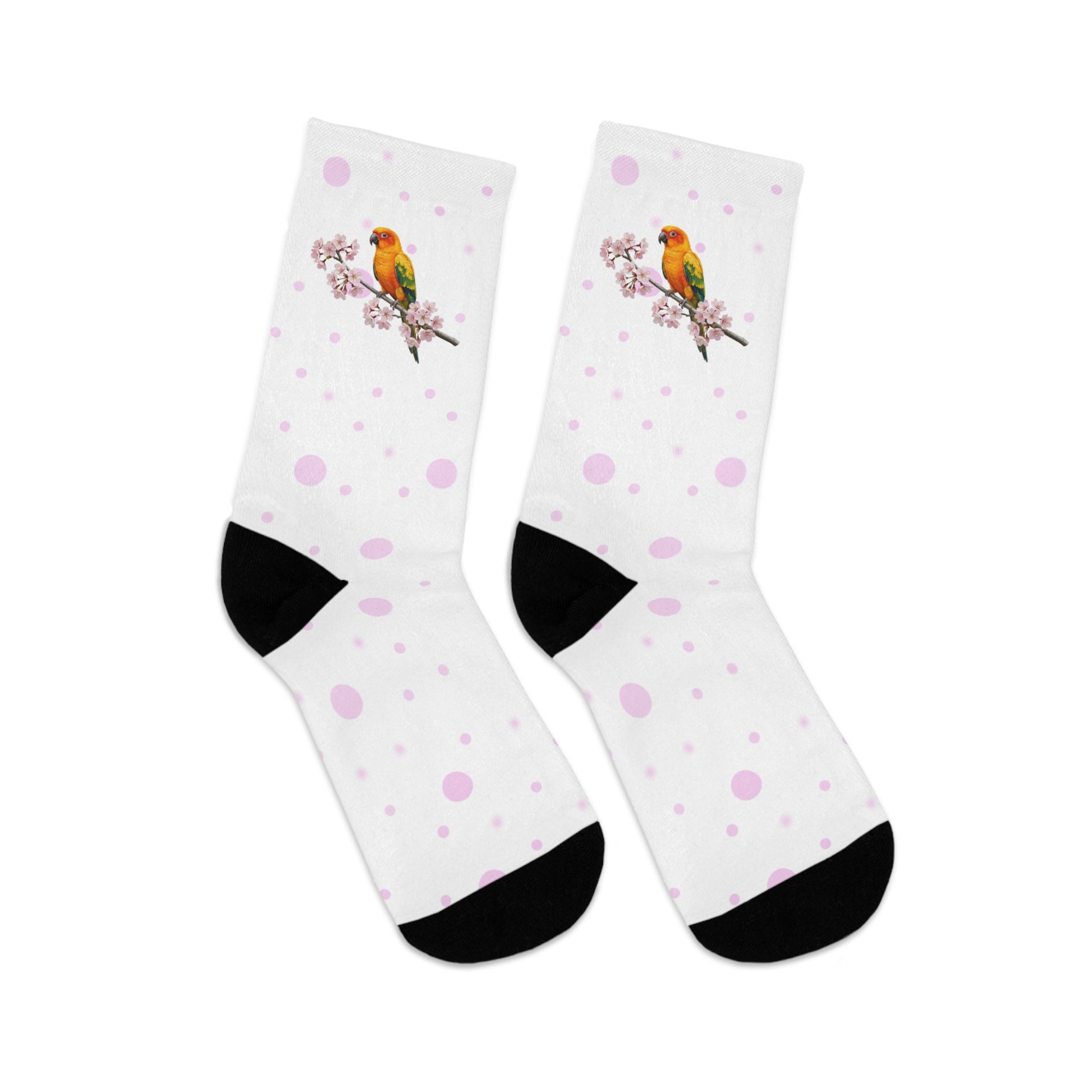 Sun Conure Cherry Blossom Socks White | Floral Birdwatching Gift