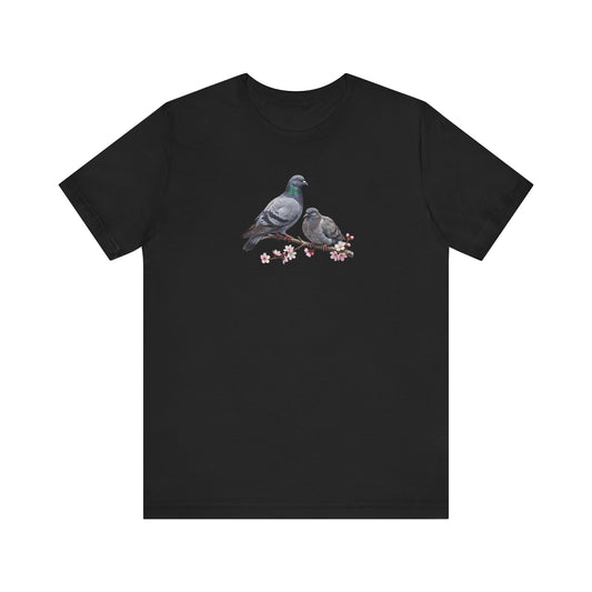 Taube & Jungvogel T-Shirt | Frühlingsblüten Vogelmotiv für Vogelbeobachter