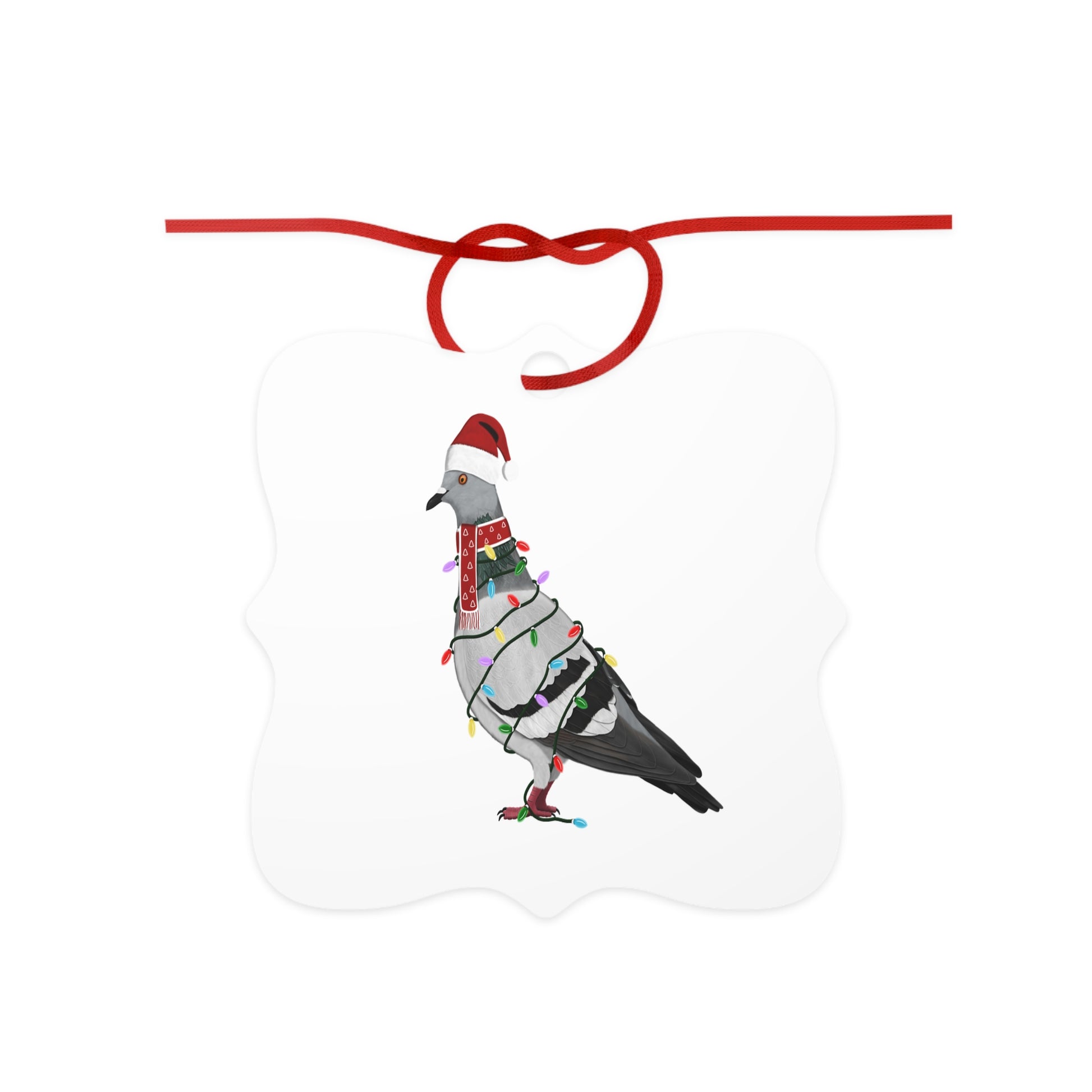 Taube Ornament aus Aluminium – Einzigartiger Christbaumschmuck mit Rotem Band