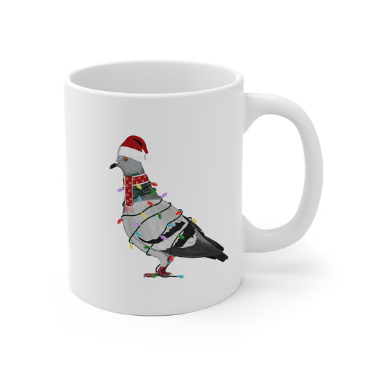 Taube Tasse Vogel als Weihnachtsmann mit Lichterkette Weiß für Vogelfreunde