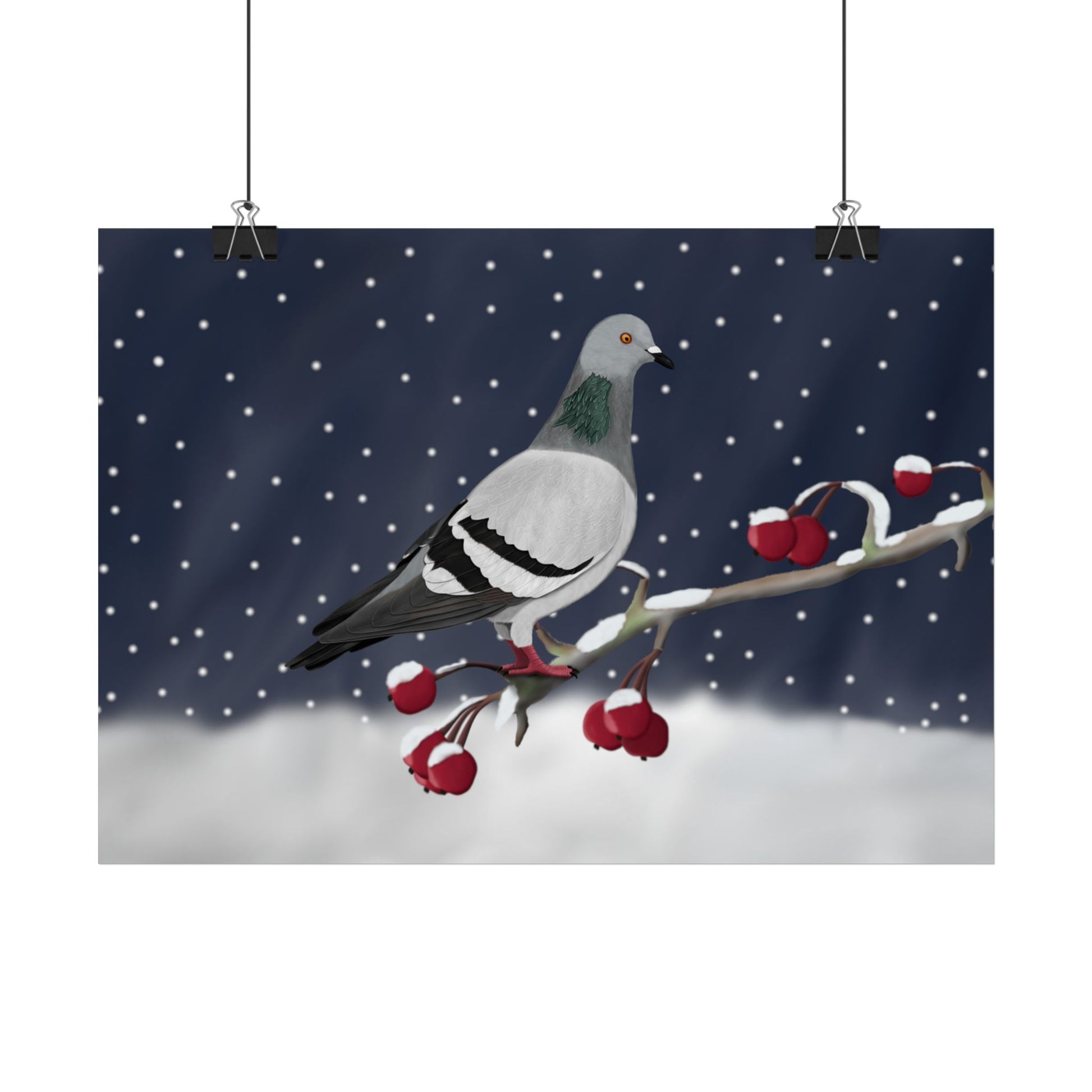 Taube auf einem Ast im Schnee Vogel Poster