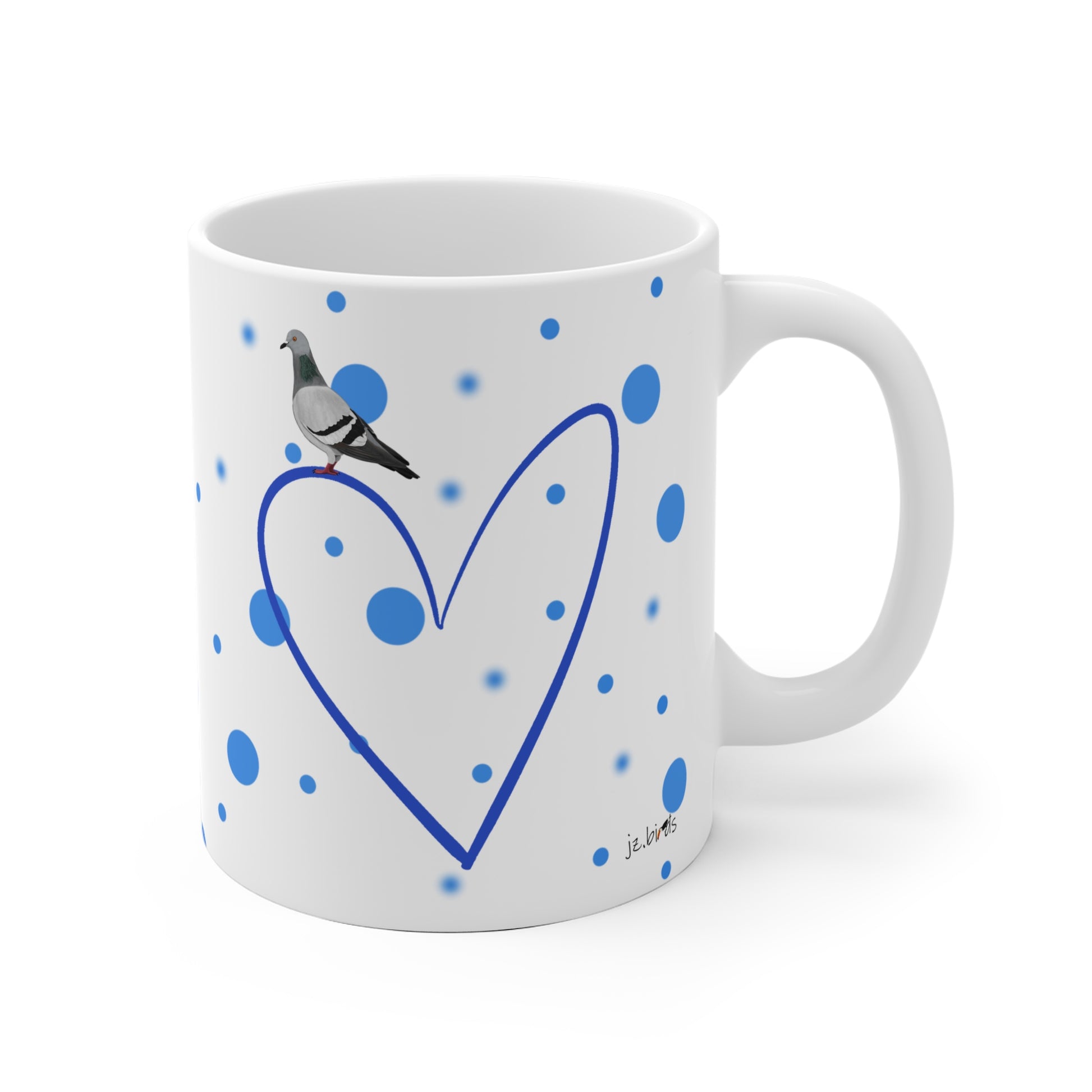 Taube mit Herz Valentinstag Vogel Tasse Punkte Blau