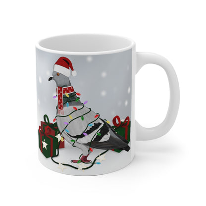 Taube mit Lichterkette im Winter Weihnachten Schnee Vogel Tasse