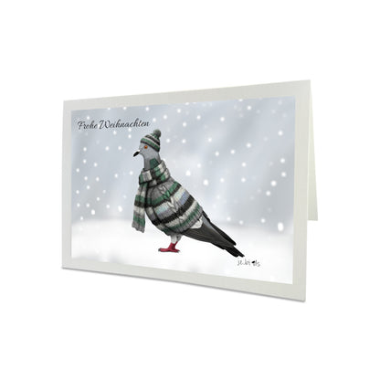 Taube mit Strickpullover Weihnachtskarte Frohe Weihnachten Inklusive Umschlag