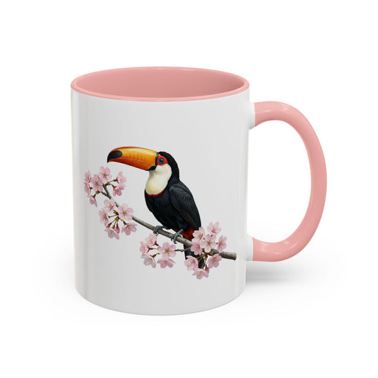 Toucan Cherry Blossom Mug | Pink Ceramic Coffee Cup for Bird Lovers