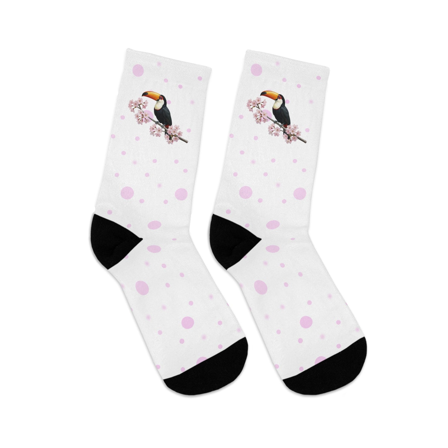Toucan Cherry Blossom Socks White | Floral Birdwatching Gift
