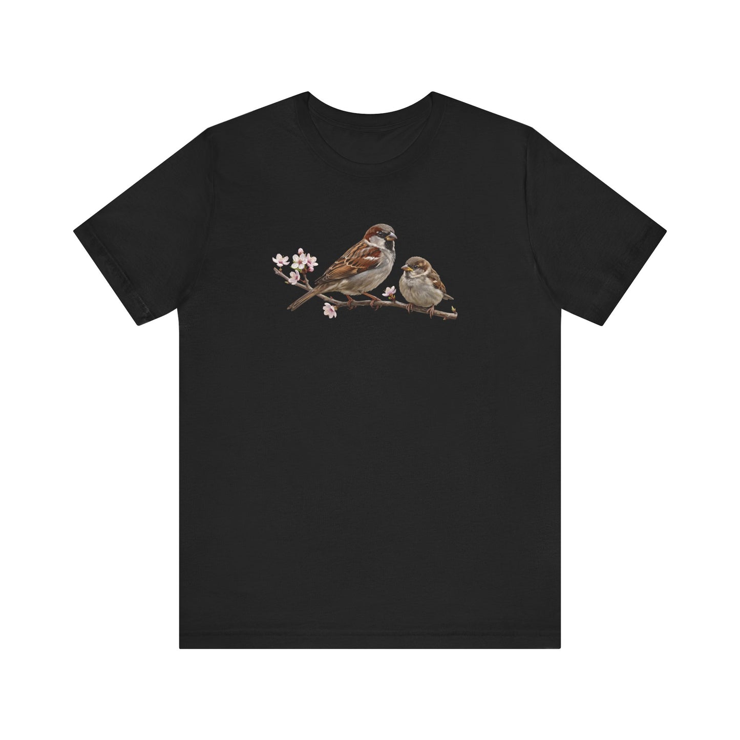 Tree Sparrow & Fledgling T-Shirt | Spring Blossoms Unisex Graphic Tee