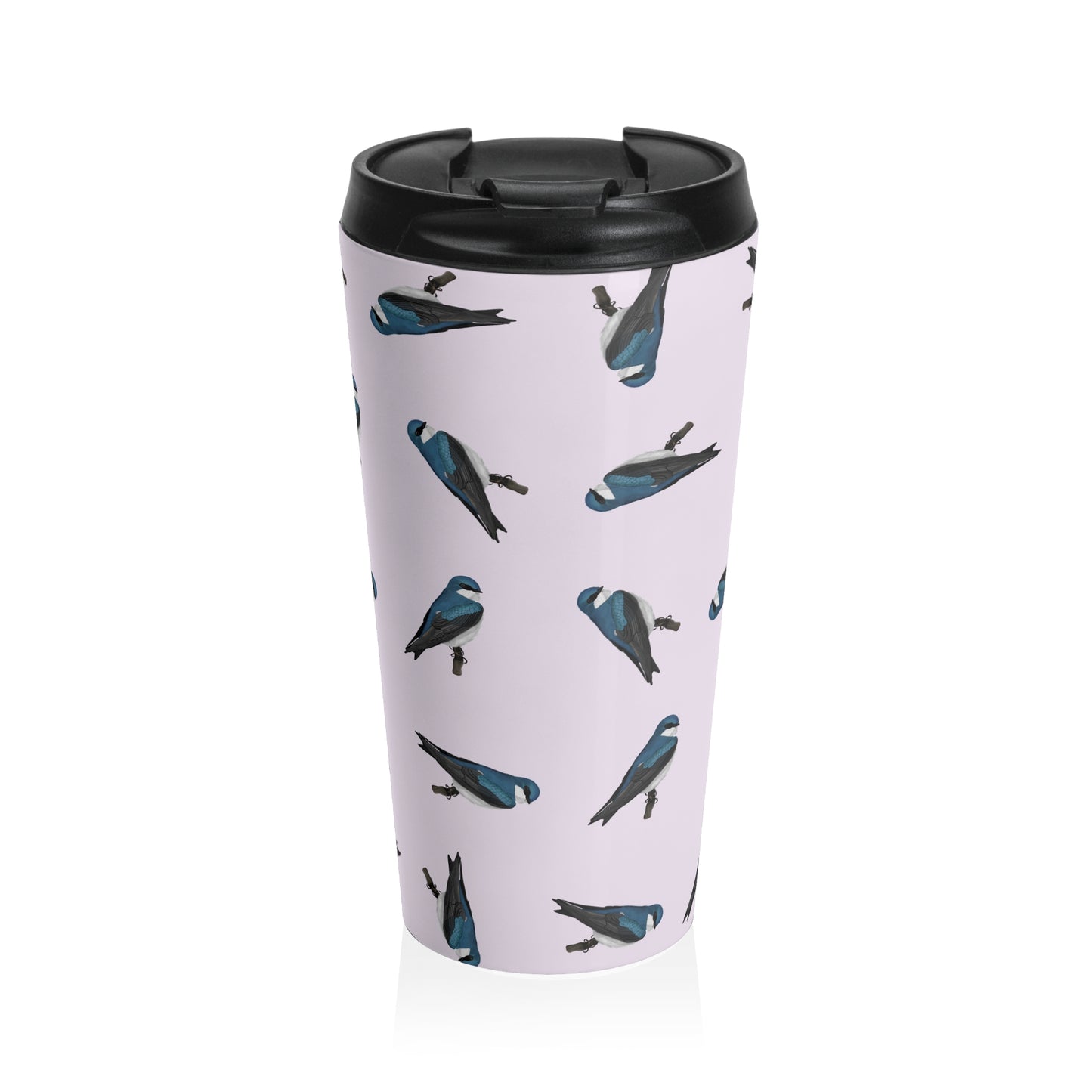 Tree Swallow All Over Pattern Travel Tumbler Light Pink | 15oz Birdwatching Coffee Mug