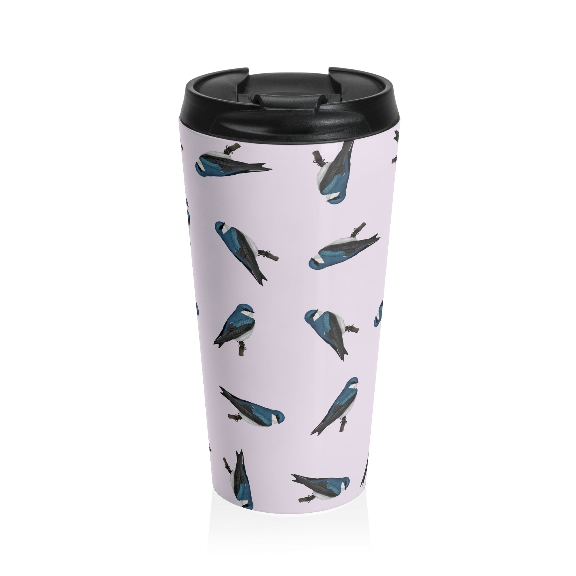 Tree Swallow All Over Pattern Travel Tumbler Light Pink | 15oz Birdwatching Coffee Mug