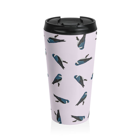Tree Swallow All Over Pattern Travel Tumbler Light Pink | 15oz Birdwatching Coffee Mug