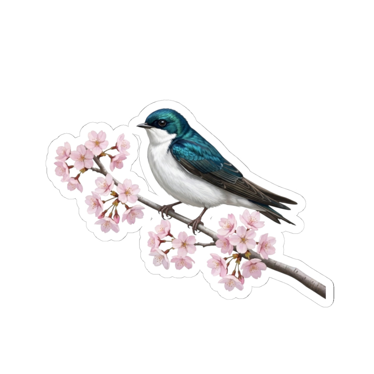 Tree Swallow Cherry Blossom Sticker | Glossy Floral Bird Decal | Spring Laptop Sticker