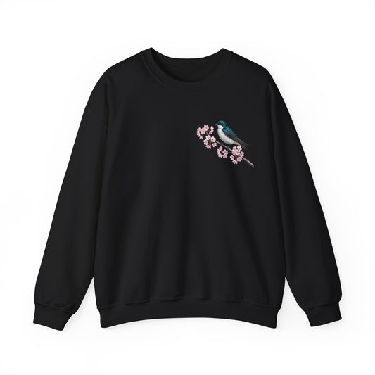Tree Swallow Cherry Blossom Sweatshirt | Floral Bird Crewneck | Cozy Spring Pullover