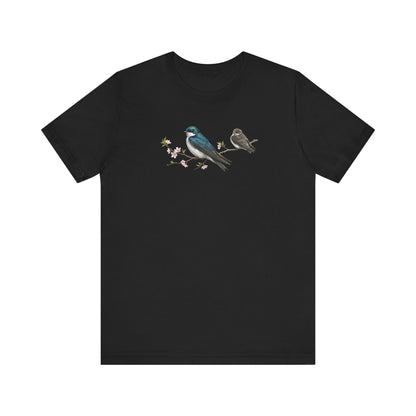 Tree Swallow & Fledgling T-Shirt | Spring Blossoms Unisex Graphic Tee