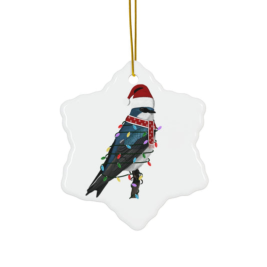 Tree Swallow as Santa Ceramic Bird Christmas Ornament | Durable Double-Sided Bird Lover Decor