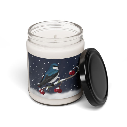 Tree Swallow on a Winter Branch Christmas Bird Art Scented Soy Candle, 9oz