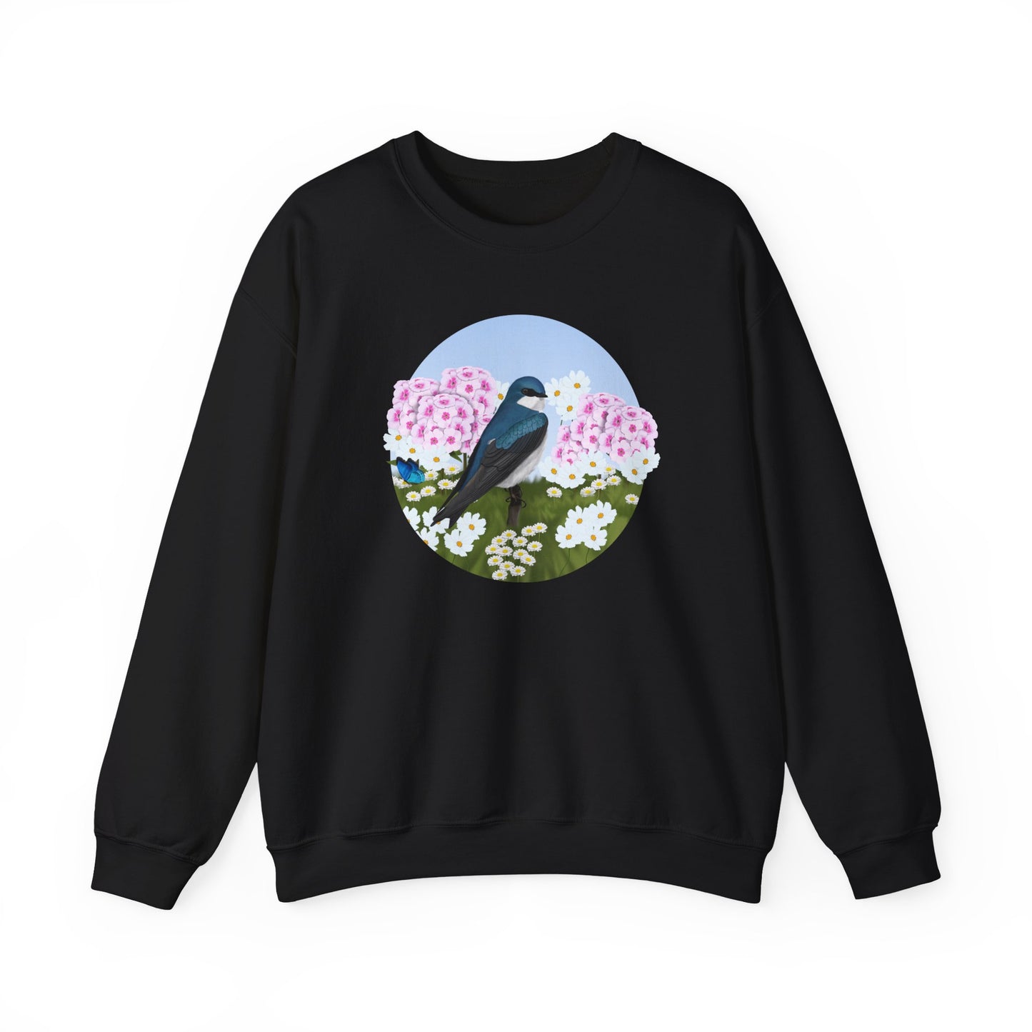 Tree Swallow with Summer Flowers Sweatshirt Birding & Bird Watching Bird Lovers