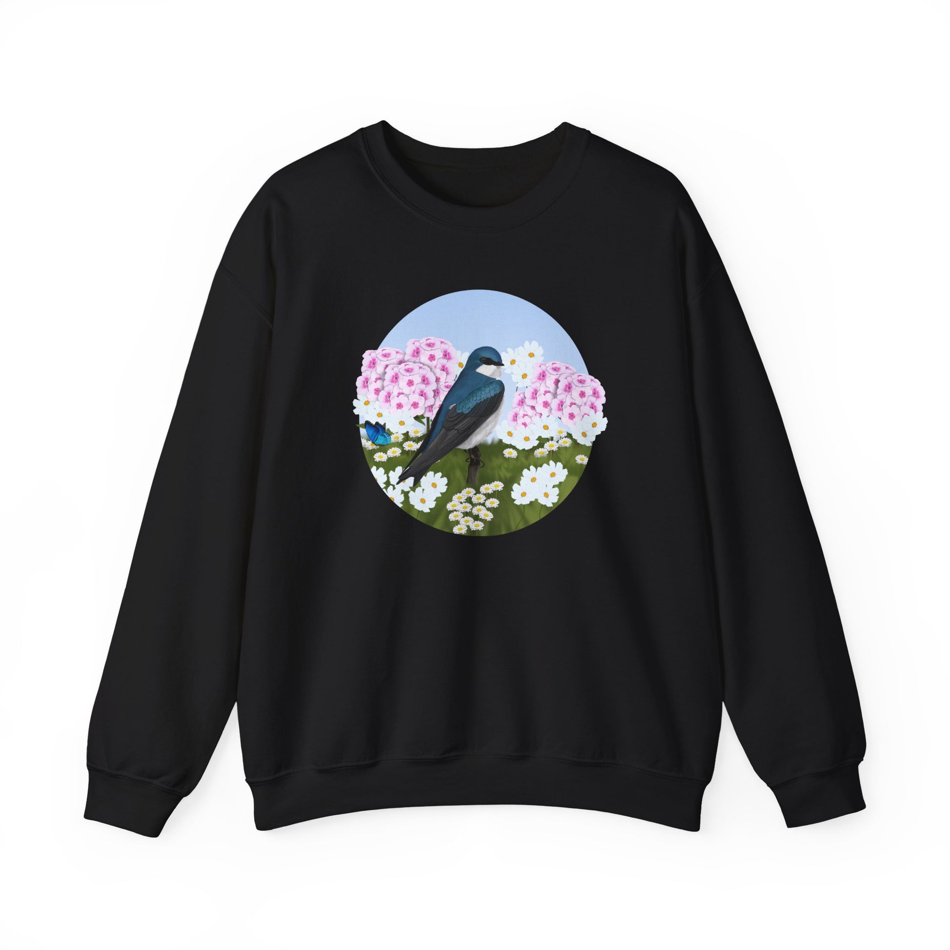 Tree Swallow with Summer Flowers Sweatshirt Birding & Bird Watching Bird Lovers
